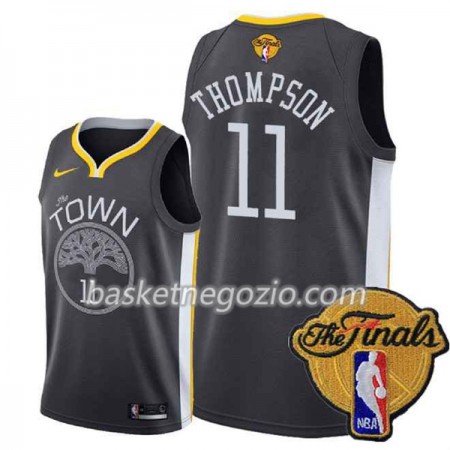 Canotte Uomo Golden State Warriors Klay Thompson 11 Black Town 2018 NBA Finals Patch Nike Swingman